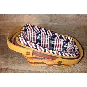 Longaberger Square Basket With Patriotic Liner & Plastic Protector